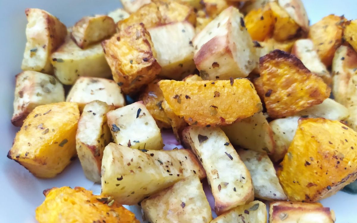 abóbora e batata doce na airfryer