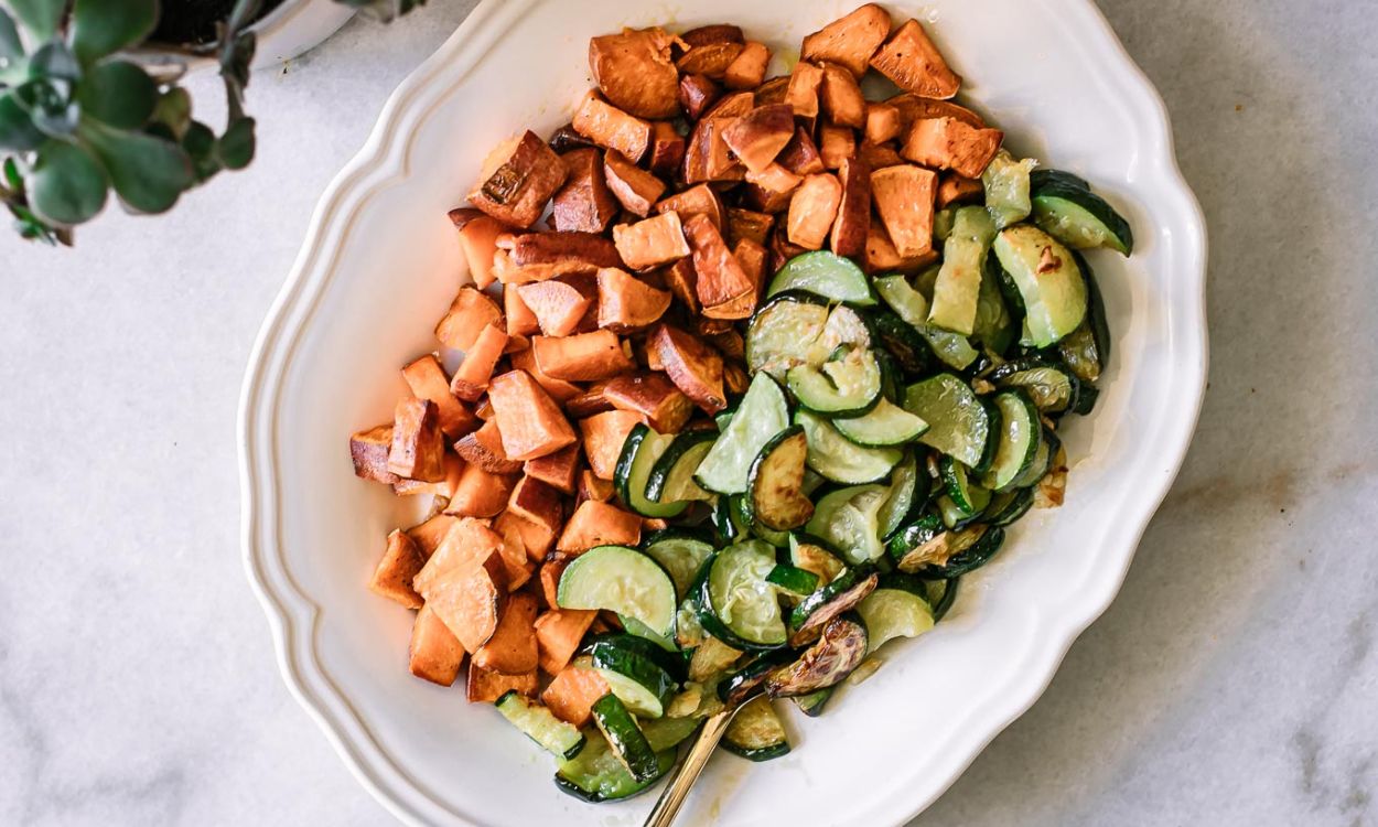 Abobrinha e batata doce na airfryer