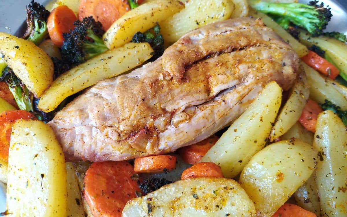 Mignon Suíno com Legumes na Airfryer