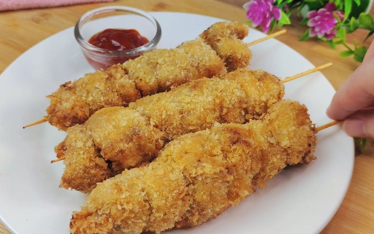 Receita de Espetinho de Frango Empanado na Airfryer