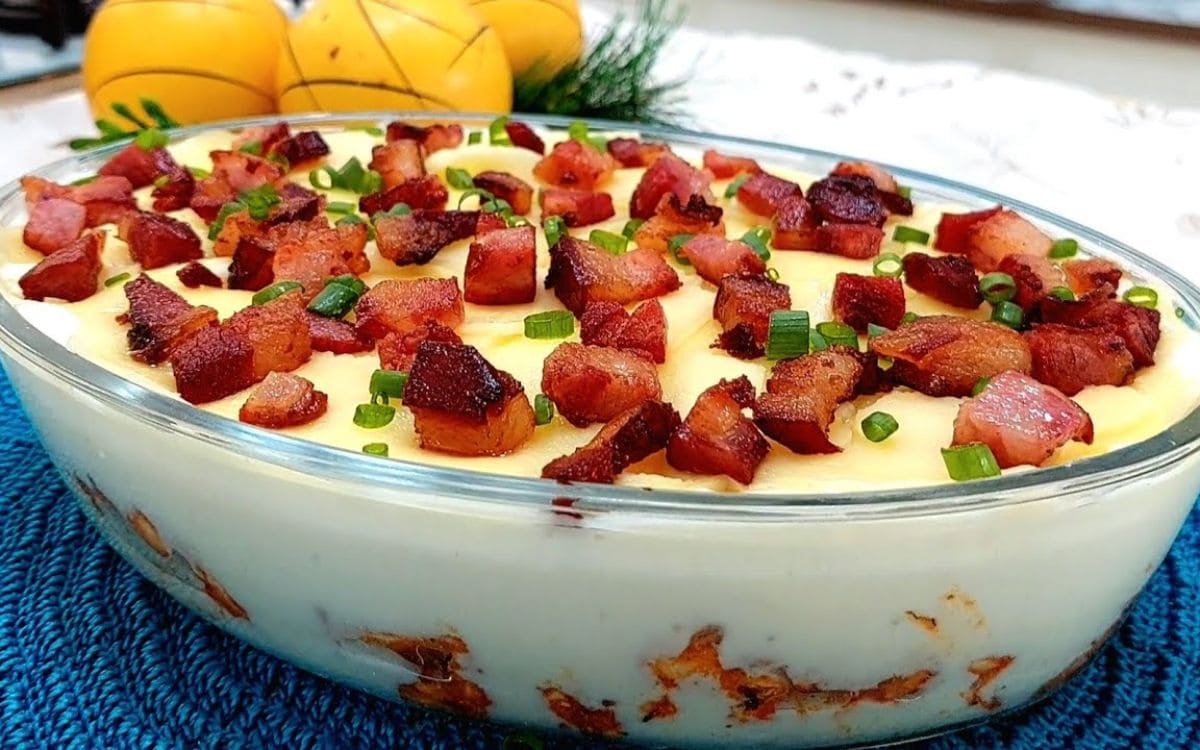 frango com creme de batata e bacon